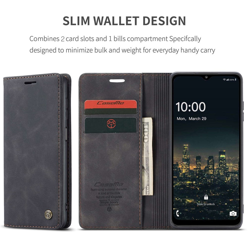 CASEME 013 Series Simple Design Automatic Suction Leather Wallet Case for Samsung Galaxy A32 5G/M32 5G - Black
