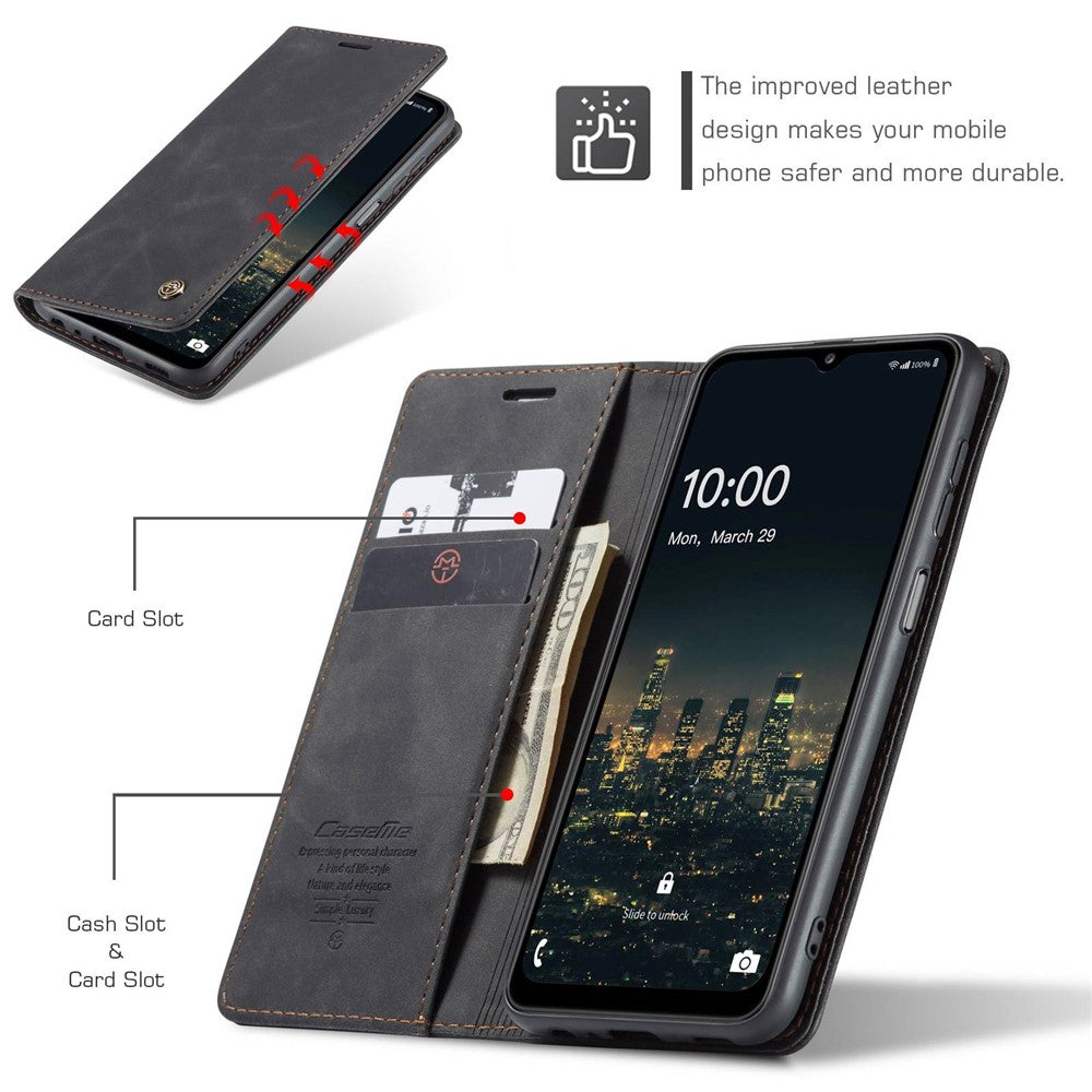 CASEME 013 Series Simple Design Automatic Suction Leather Wallet Case for Samsung Galaxy A32 5G/M32 5G - Black