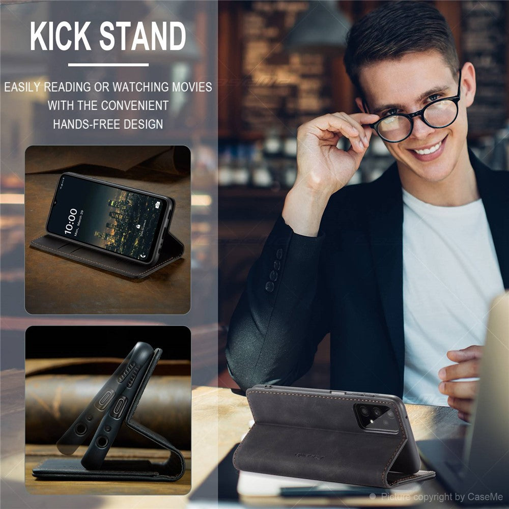 CASEME 013 Series Simple Design Automatic Suction Leather Wallet Case for Samsung Galaxy A32 5G/M32 5G - Black