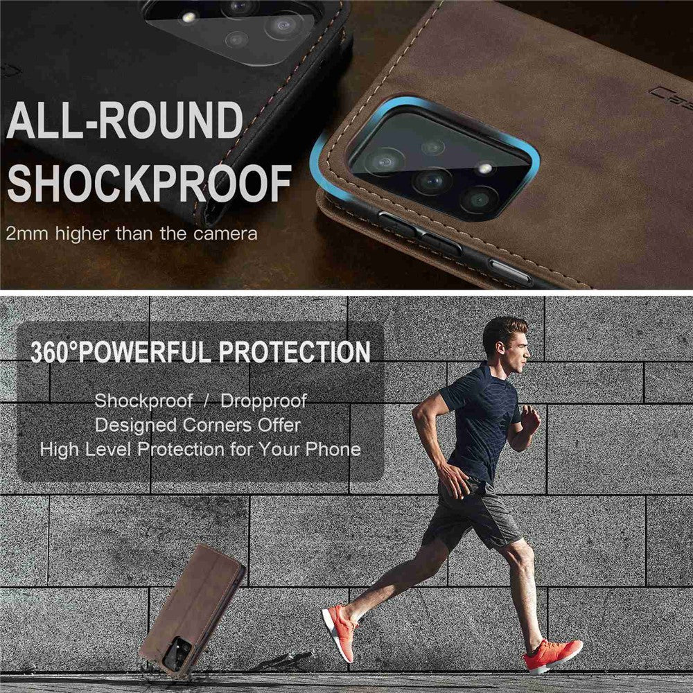 CASEME 013 Series Simple Design Automatic Suction Leather Wallet Case for Samsung Galaxy A32 5G/M32 5G - Coffee