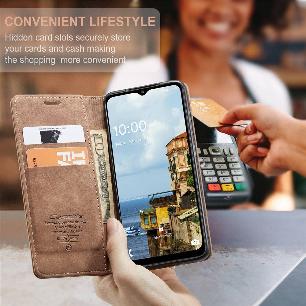 CASEME 013 Series Simple Design Automatic Suction Leather Wallet Case for Samsung Galaxy A32 5G/M32 5G - Brown