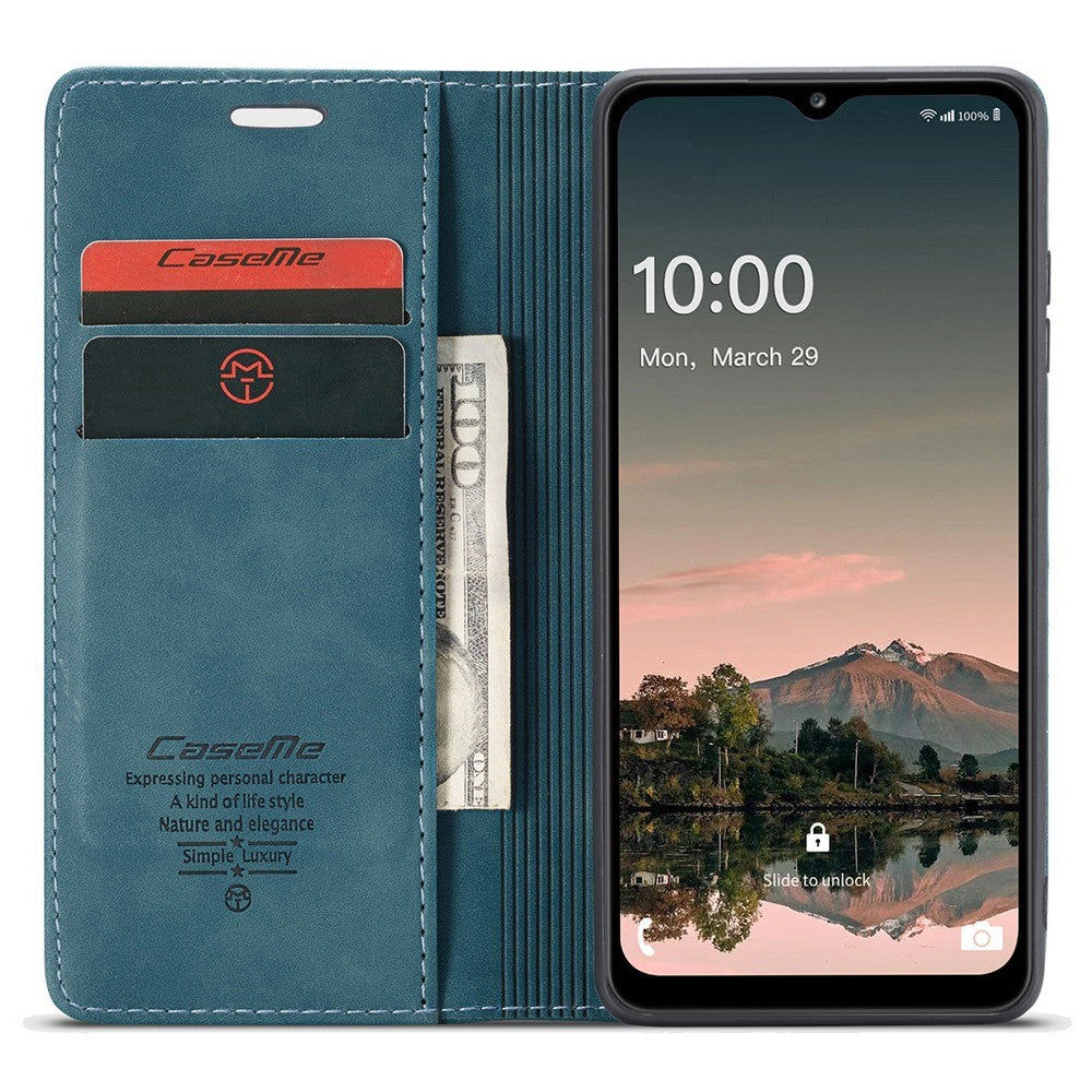 CASEME 013 Series Simple Design Automatic Suction Leather Wallet Case for Samsung Galaxy A32 5G/M32 5G - Blue