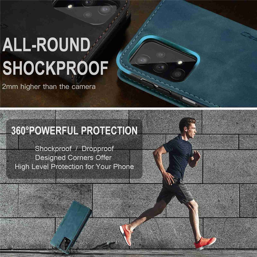 CASEME 013 Series Simple Design Automatic Suction Leather Wallet Case for Samsung Galaxy A32 5G/M32 5G - Blue