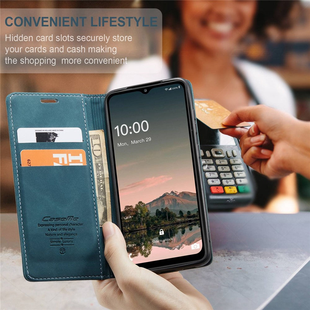 CASEME 013 Series Simple Design Automatic Suction Leather Wallet Case for Samsung Galaxy A32 5G/M32 5G - Blue