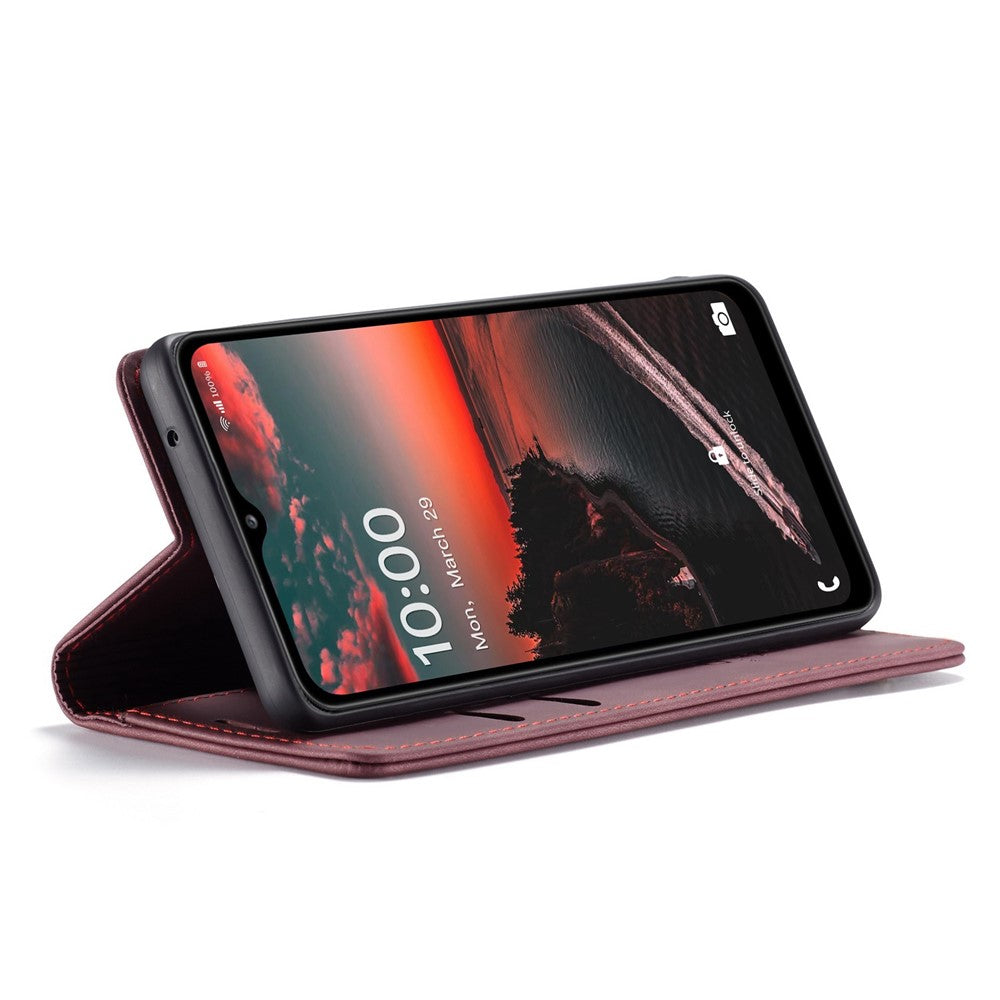 CASEME 013 Series Simple Design Automatic Suction Leather Wallet Case for Samsung Galaxy A32 5G/M32 5G - Red