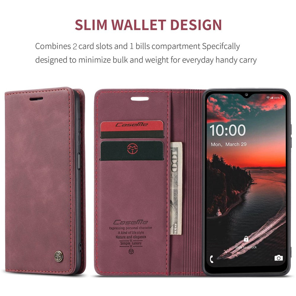 CASEME 013 Series Simple Design Automatic Suction Leather Wallet Case for Samsung Galaxy A32 5G/M32 5G - Red