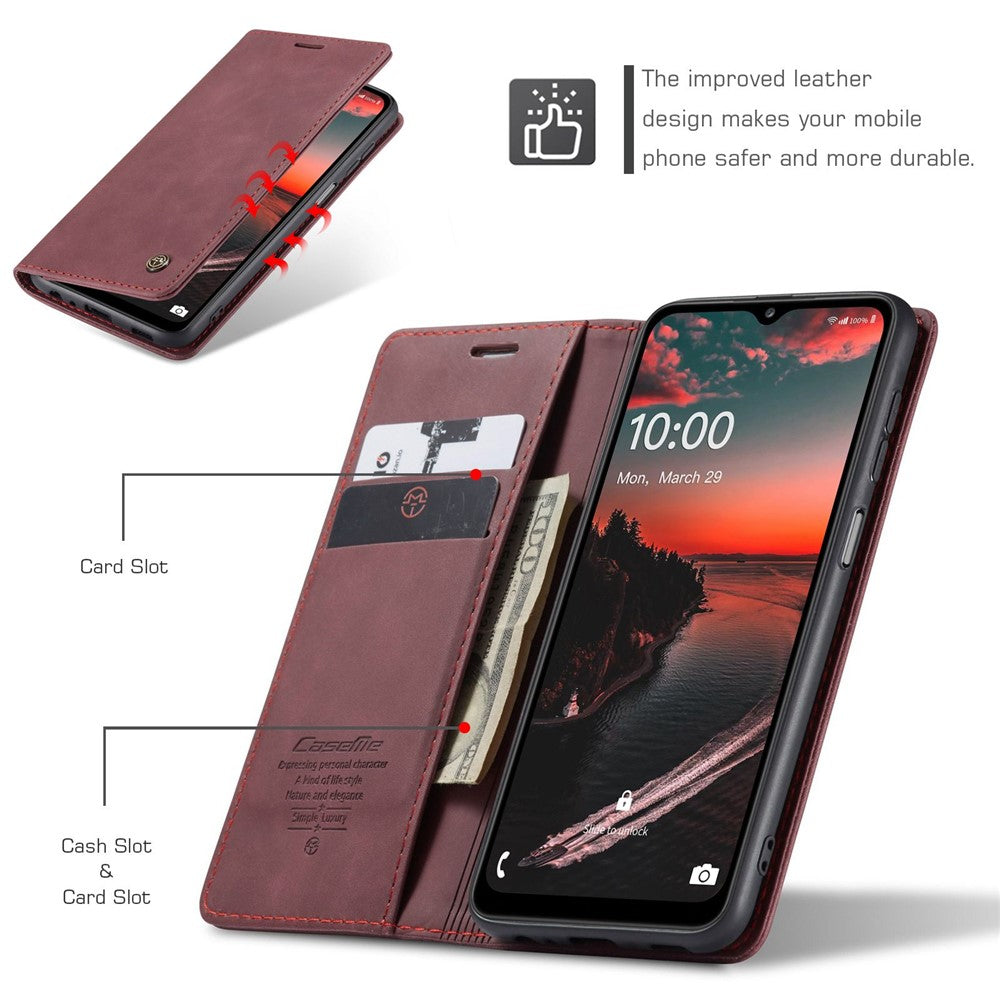 CASEME 013 Series Simple Design Automatic Suction Leather Wallet Case for Samsung Galaxy A32 5G/M32 5G - Red
