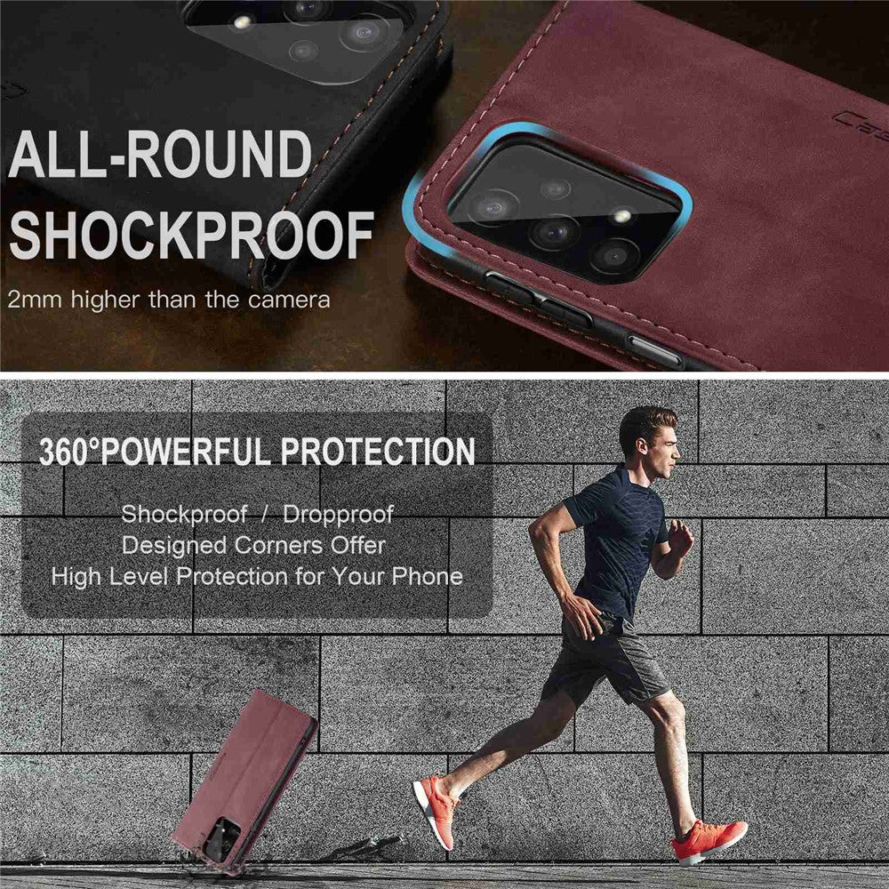 CASEME 013 Series Simple Design Automatic Suction Leather Wallet Case for Samsung Galaxy A32 5G/M32 5G - Red
