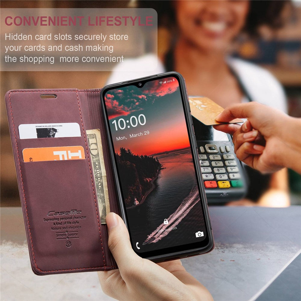 CASEME 013 Series Simple Design Automatic Suction Leather Wallet Case for Samsung Galaxy A32 5G/M32 5G - Red
