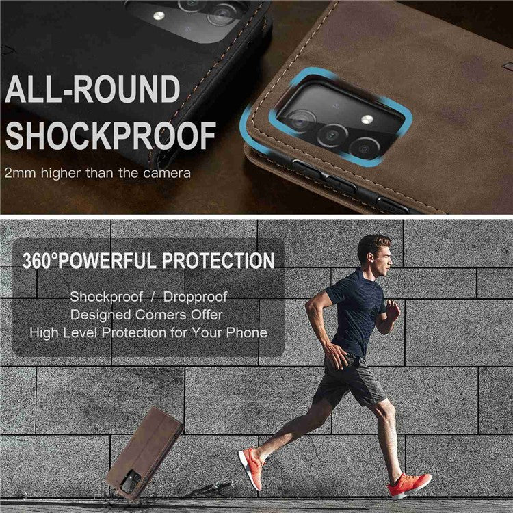 CASEME 013 Series Auto-absorbed Leather Wallet Stand Case Shell for Samsung Galaxy A52 5G/4G / A52s 5G - Coffee