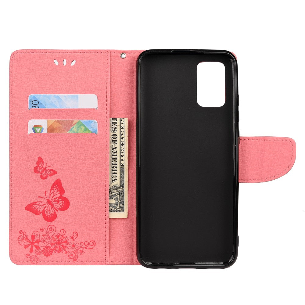 Imprinted Butterflies Flower Leather Wallet Stand Case Shell for Samsung Galaxy A32 5G/M32 5G - Pink