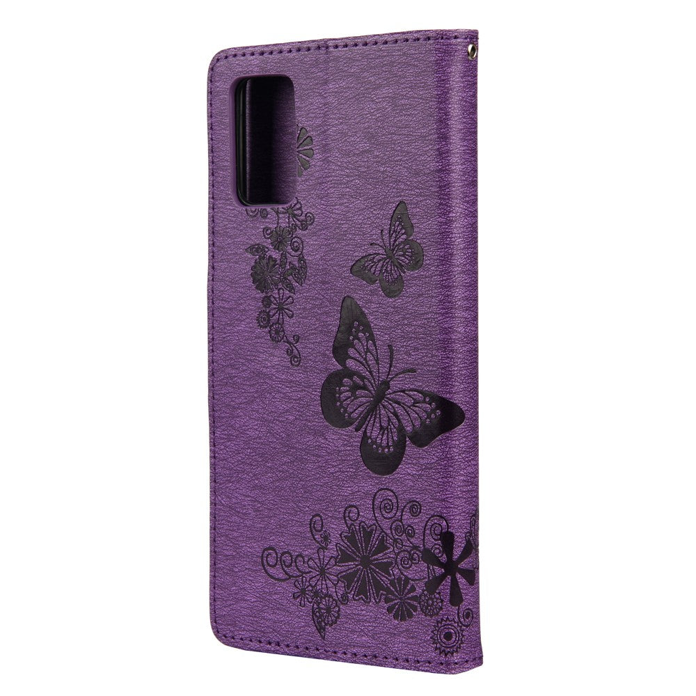 Imprinted Butterflies Flower Leather Wallet Stand Case Shell for Samsung Galaxy A32 5G/M32 5G - Purple