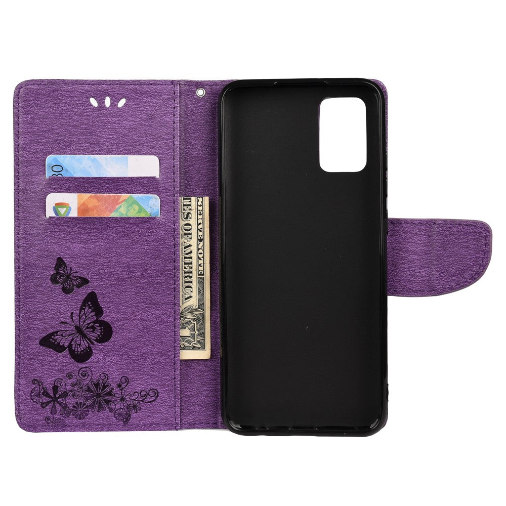 Imprinted Butterflies Flower Leather Wallet Stand Case Shell for Samsung Galaxy A32 5G/M32 5G - Purple