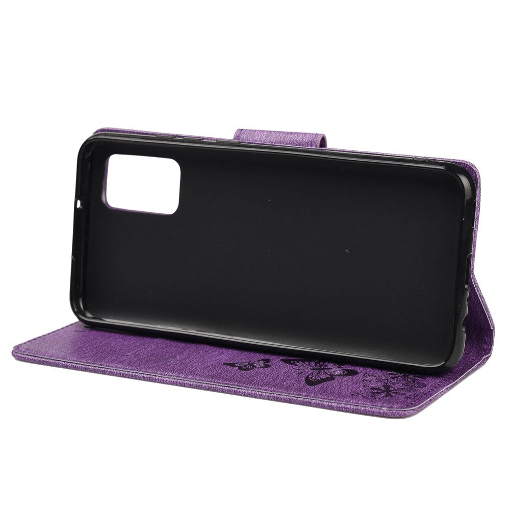 Imprinted Butterflies Flower Leather Wallet Stand Case Shell for Samsung Galaxy A32 5G/M32 5G - Purple