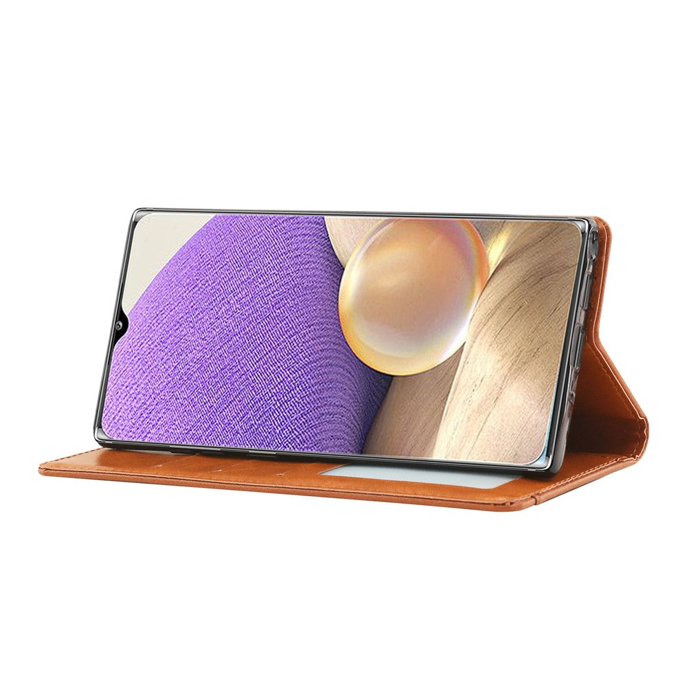 Auto-absorbed Wallet Stand Leather Protector Phone Cover for Samsung Galaxy A32 5G/M32 5G - Brown