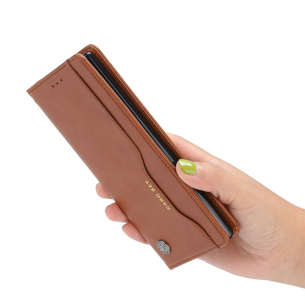 Auto-absorbed Wallet Stand Leather Protector Phone Cover for Samsung Galaxy A32 5G/M32 5G - Brown