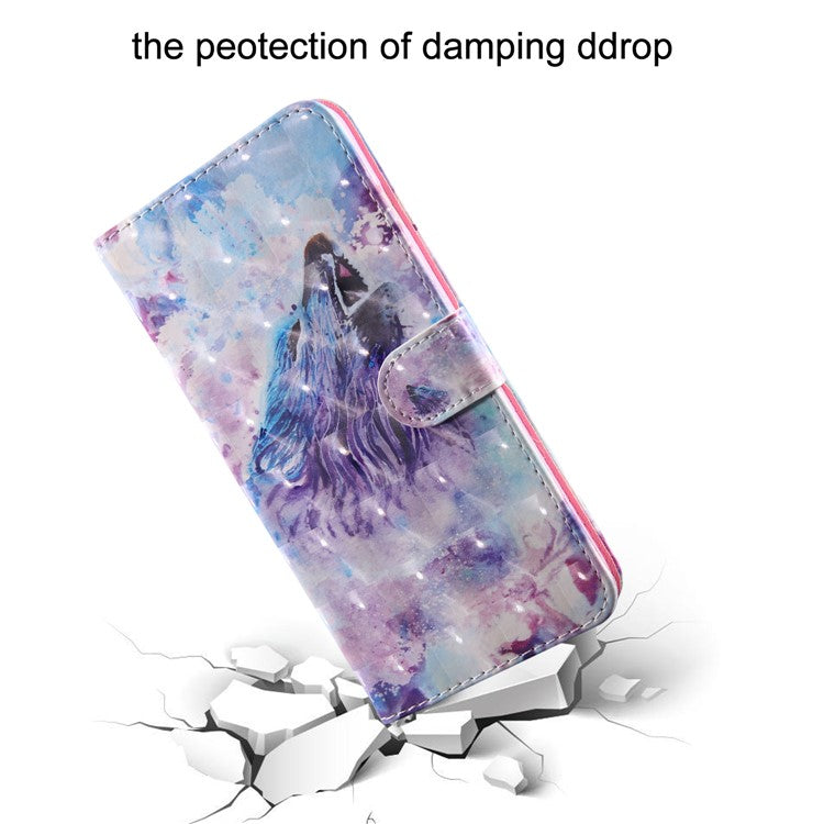 3D Pattern Printing Wallet Stand PU Leather Full-Protection Phone Cover Case for Samsung Galaxy A12 - Howling Wolf