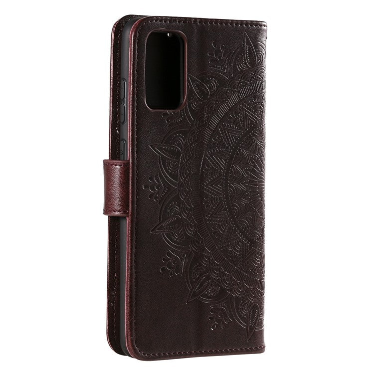 Imprinted Mandala Flower Wallet Leather Case with Strap for Samsung Galaxy A52 4G/5G / A52s 5G - Brown