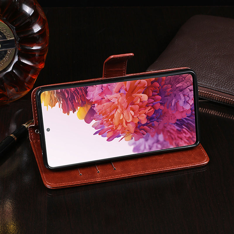 IDEWEI Wallet Design Crazy Horse Texture Leather Mobile Casing for Samsung Galaxy S20 FE/S20 Fan Edition/S20 FE 5G/S20 Fan Edition 5G - Black