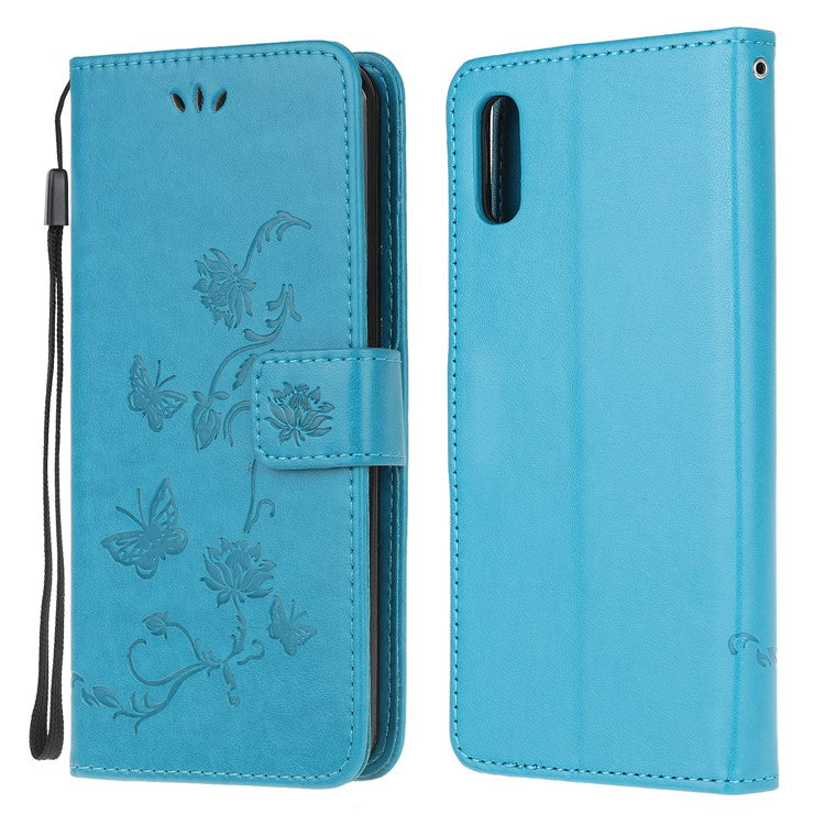 Imprint Butterfly Flower Leather Wallet Stand Phone Cover for Samsung Galaxy Xcover 5 - Baby Blue