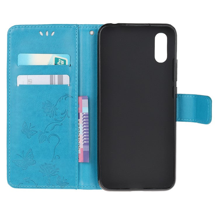 Imprint Butterfly Flower Leather Wallet Stand Phone Cover for Samsung Galaxy Xcover 5 - Baby Blue