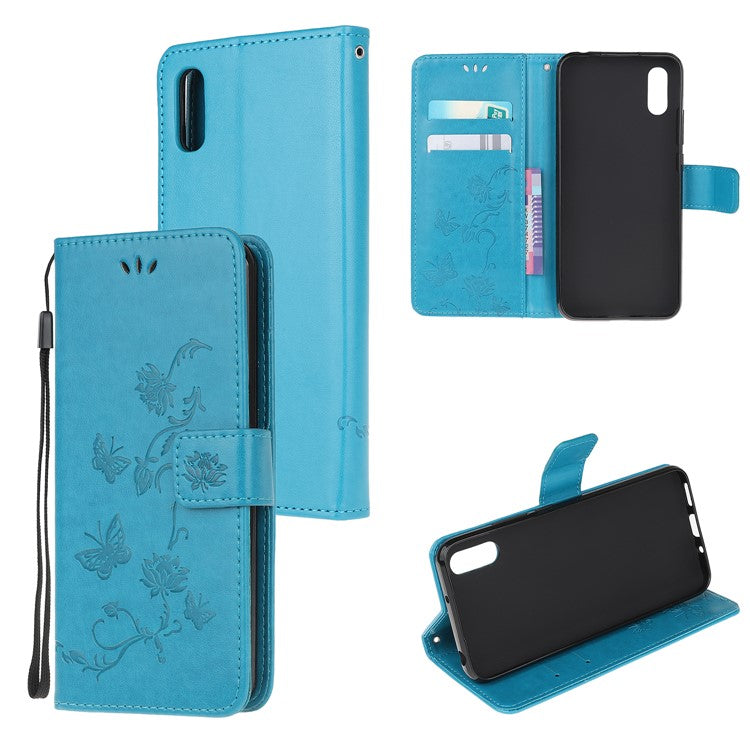 Imprint Butterfly Flower Leather Wallet Stand Phone Cover for Samsung Galaxy Xcover 5 - Baby Blue