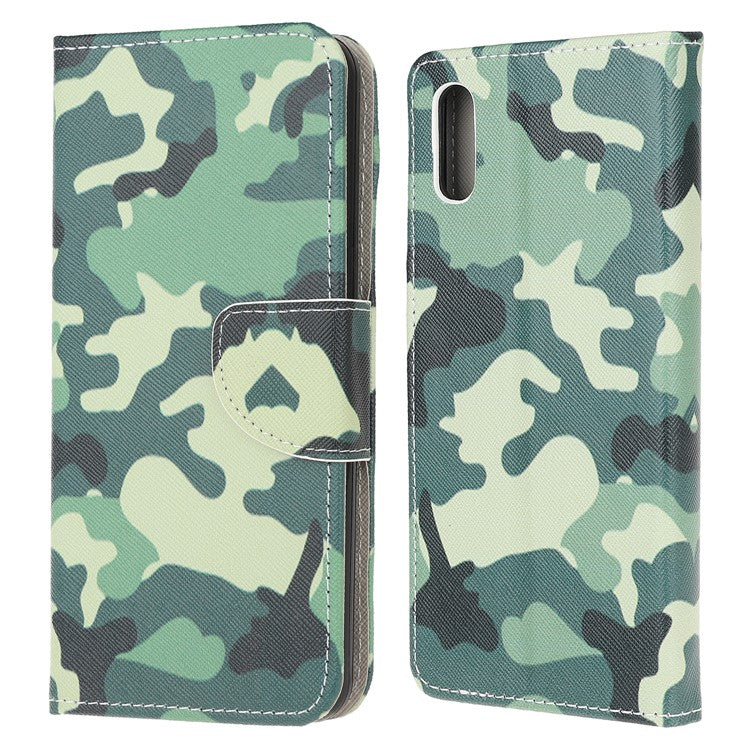 3D Pattern Printing Cross Texture Leather Wallet Stand Case Shell for Samsung Galaxy Xcover 5 - Camouflage