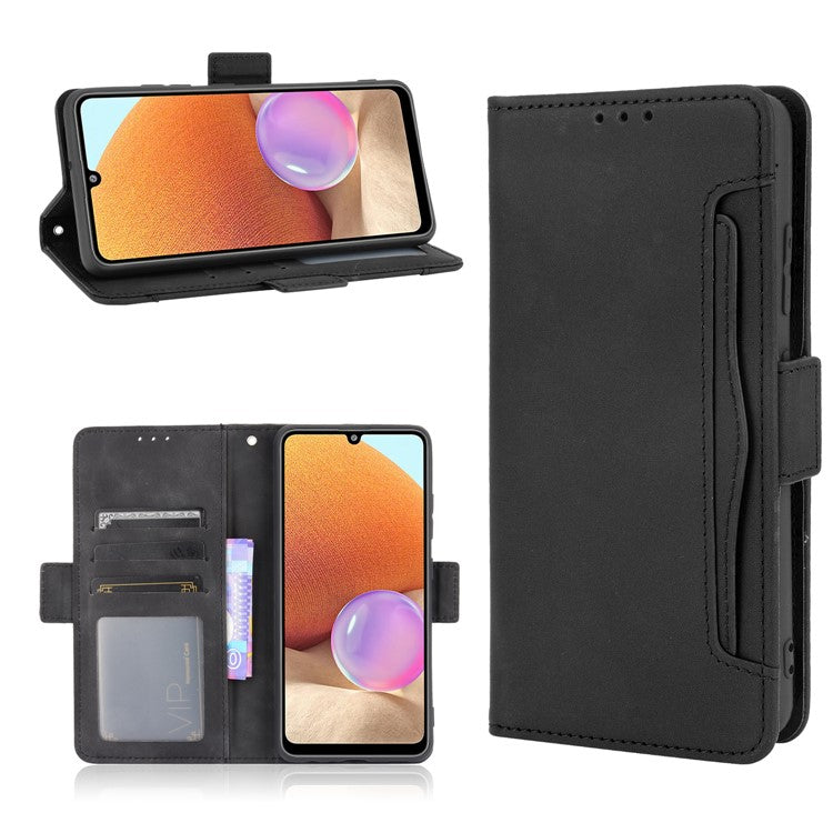 Leather Wallet Protective Case with Multiple Card Slots for Samsung Galaxy A32 4G (EU Version) - Black