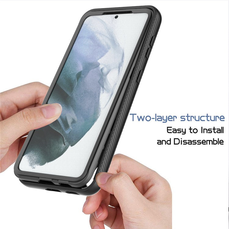 Full-Coverage Protection PC+TPU Combo Hybrid Case with PET Screen Protector for Samsung Galaxy S21 5G/4G - Blue/Grey Frame