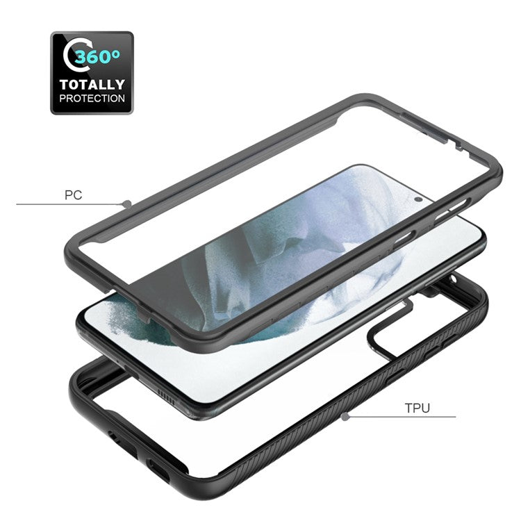Full-Coverage Protection PC+TPU Combo Hybrid Case with PET Screen Protector for Samsung Galaxy S21 5G/4G - Blue/Grey Frame