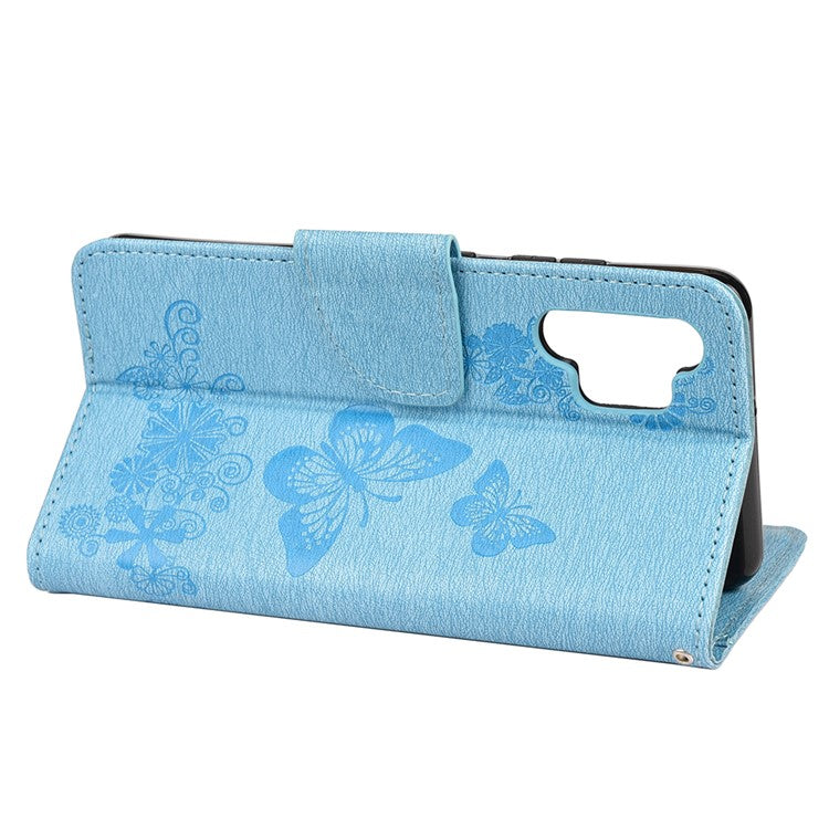 Butterflies Flower Pattern Design Imprinting Leather Wallet Stand Case for Samsung Galaxy A32 4G (EU Version) - Blue