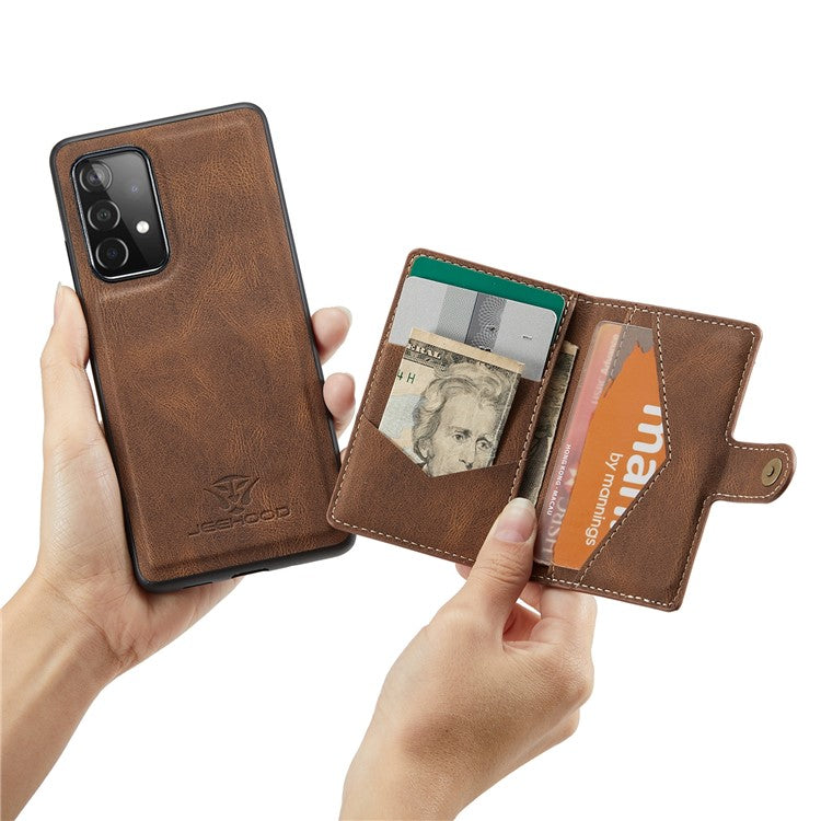 JEEHOOD Detachable 2 in 1 Leather Coated TPU Case with Magnetic Wallet Design for Samsung Galaxy A52 4G/5G / A52s 5G - Brown