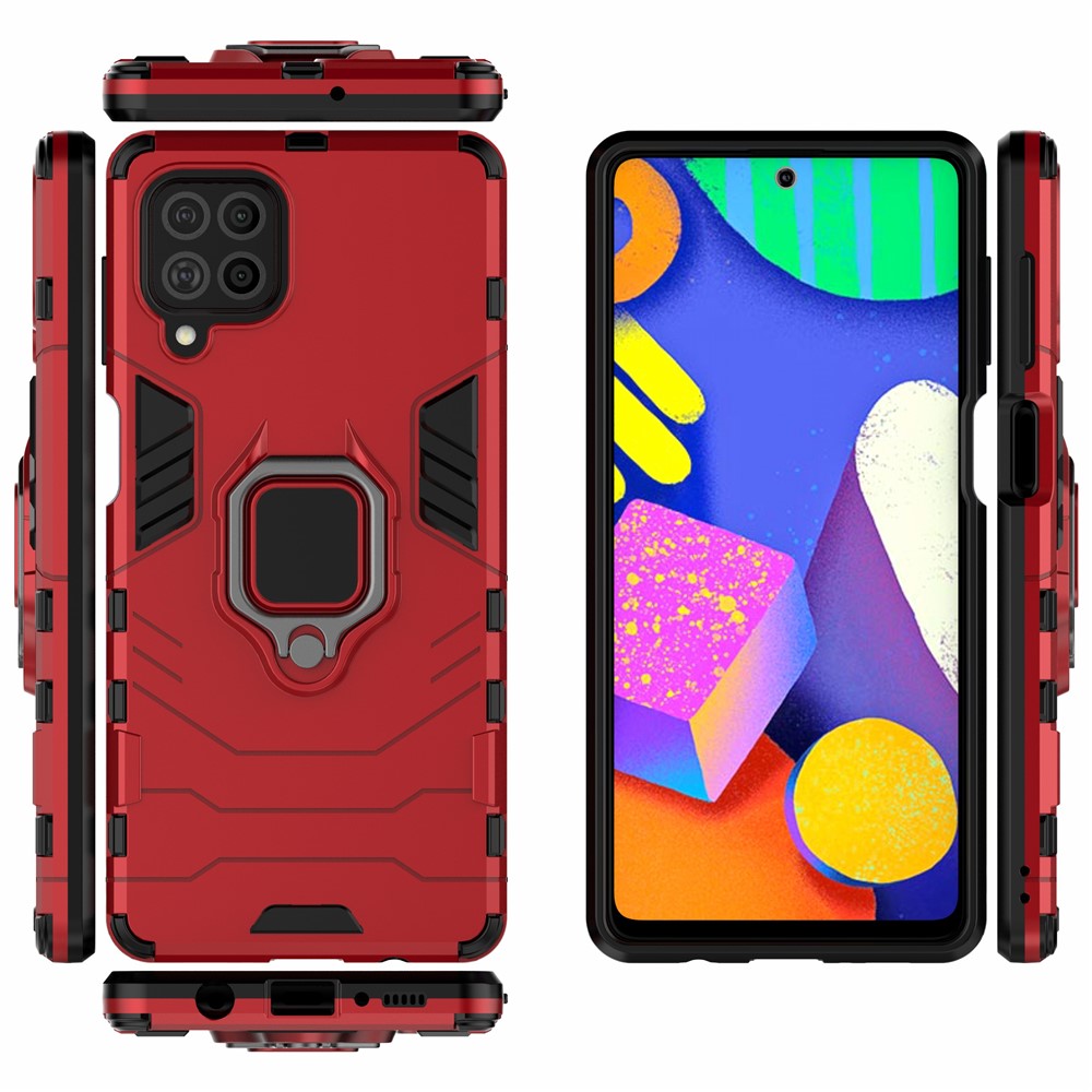 Cool Guard 2-in-1 Ring Holder Kickstand PC TPU Hybrid Case for Samsung Galaxy M62 / Galaxy F62 - Red