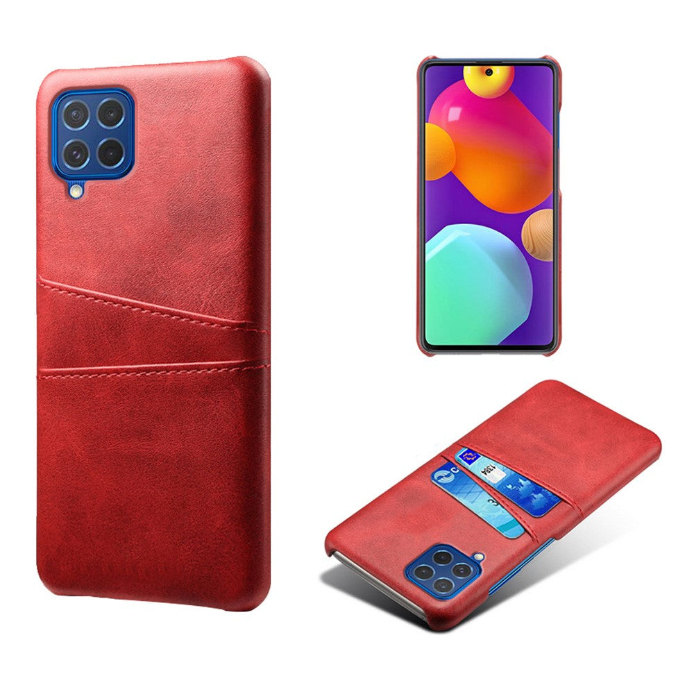 KSQ Double Card Slots PU Leather Coated Plastic Case for Samsung Galaxy M62/F62 - Red
