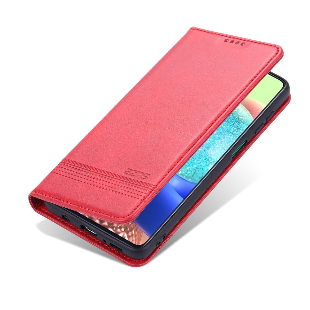 AZNS Wallet Design Auto-absorbed Magnet Well-Protected Leather Stand Mobile Shell Case for Samsung Galaxy F62/M62 - Red