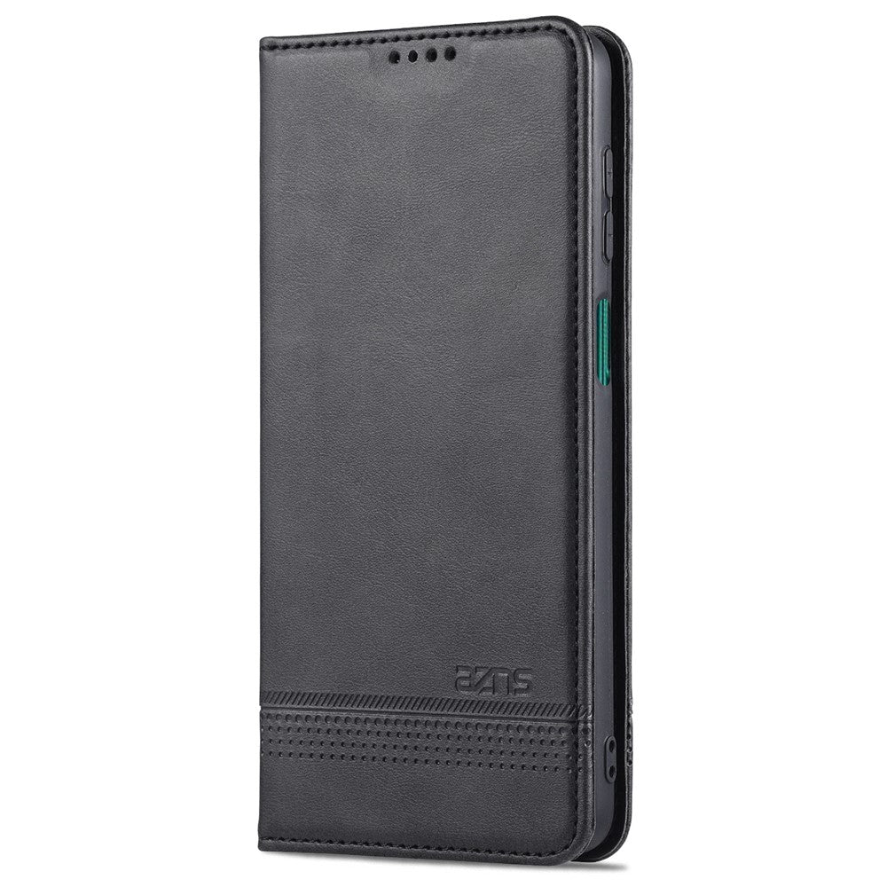 AZNS Wallet Design Auto-absorbed Magnet Well-Protected Leather Stand Mobile Shell Case for Samsung Galaxy F62/M62 - Black