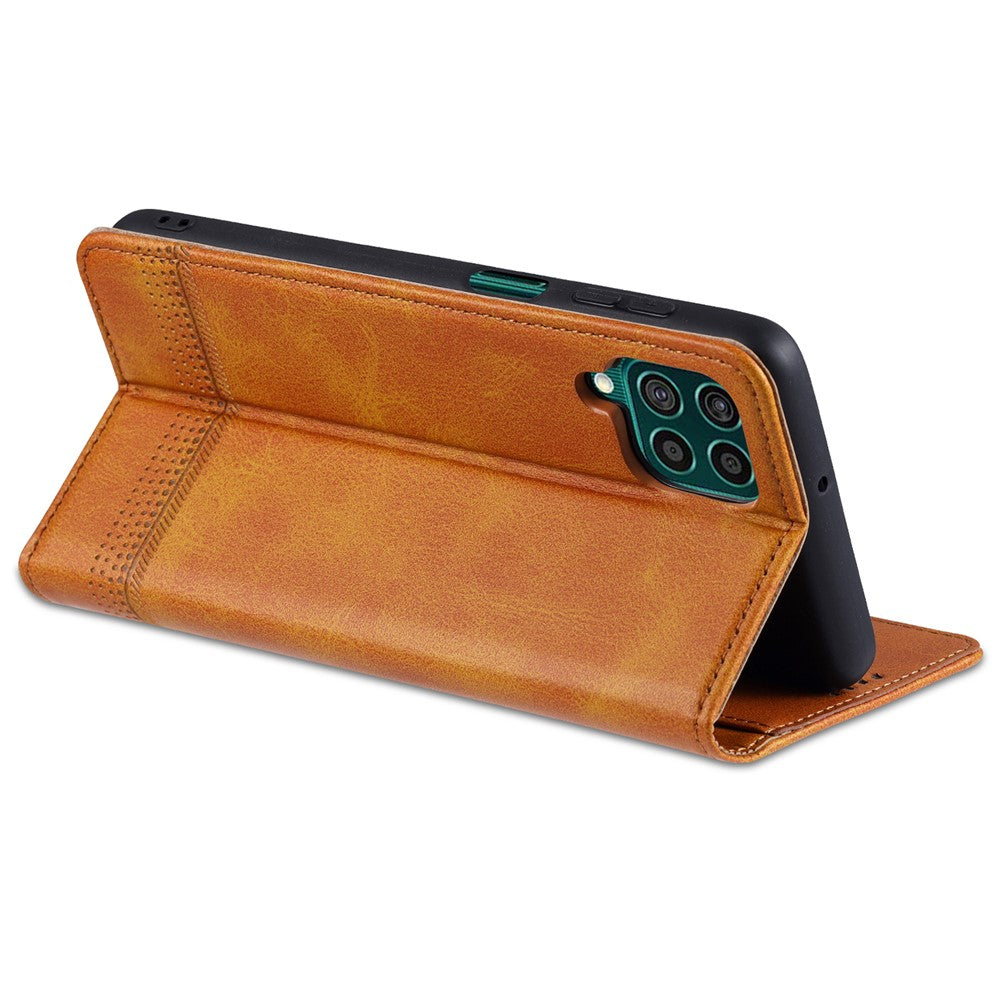 AZNS Wallet Design Auto-absorbed Magnet Well-Protected Leather Stand Mobile Shell Case for Samsung Galaxy F62/M62 - Coffee