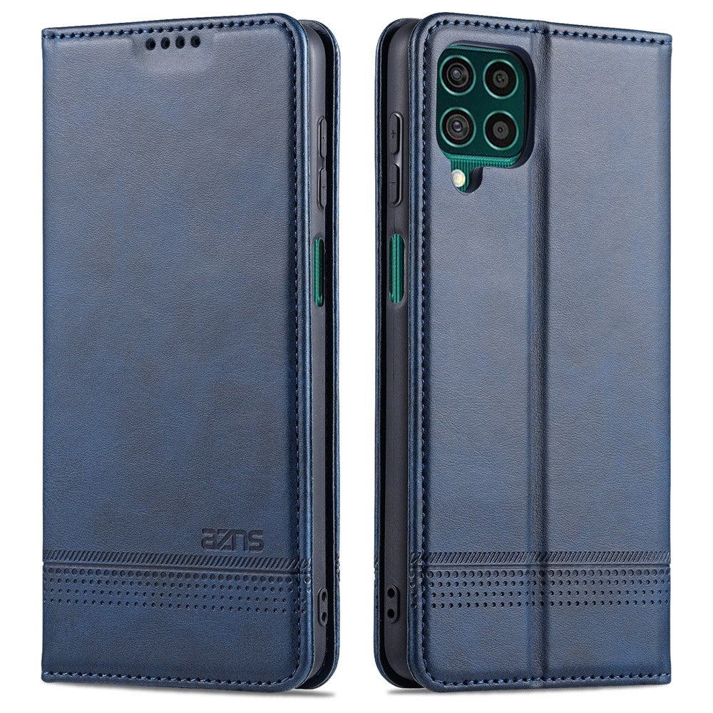 AZNS Wallet Design Auto-absorbed Magnet Well-Protected Leather Stand Mobile Shell Case for Samsung Galaxy F62/M62 - Blue