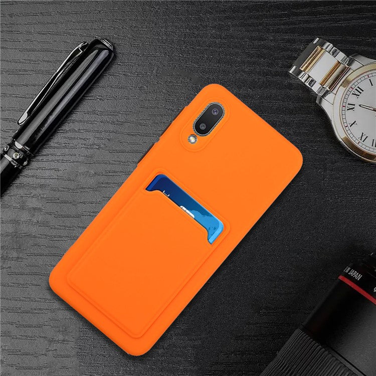 Soft TPU Phone Back Case Cover with Card Holder for Samsung Galaxy M02 / A02 - Orange