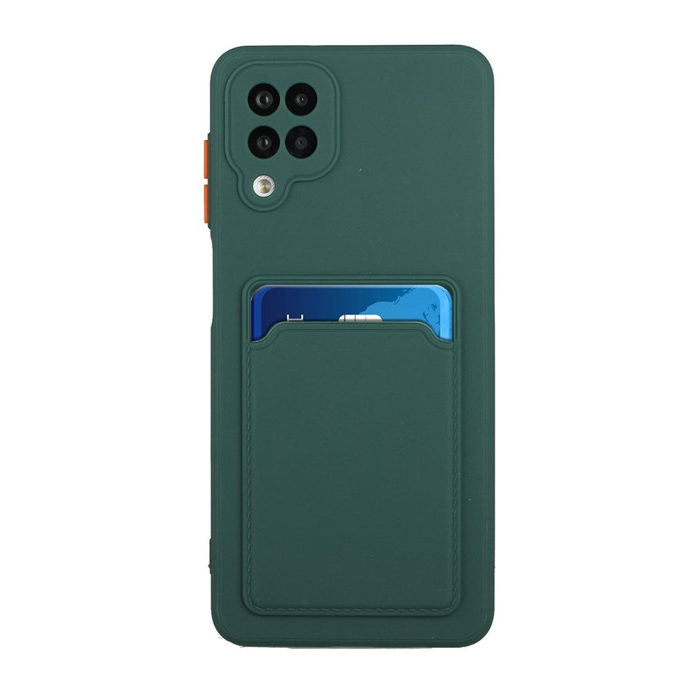 Soft TPU Phone Protection Case Cover with Card Holder for Samsung Galaxy M12 / A12 - Dark Green