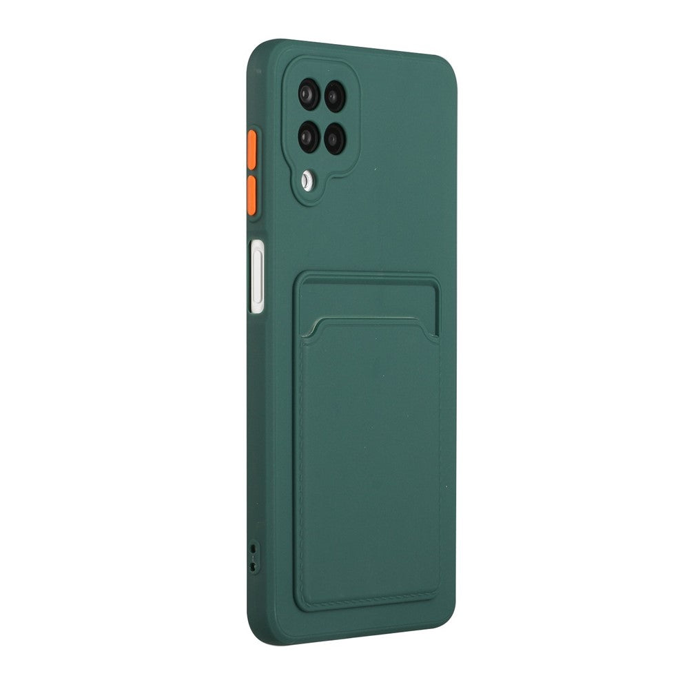 Soft TPU Phone Protection Case Cover with Card Holder for Samsung Galaxy M12 / A12 - Dark Green