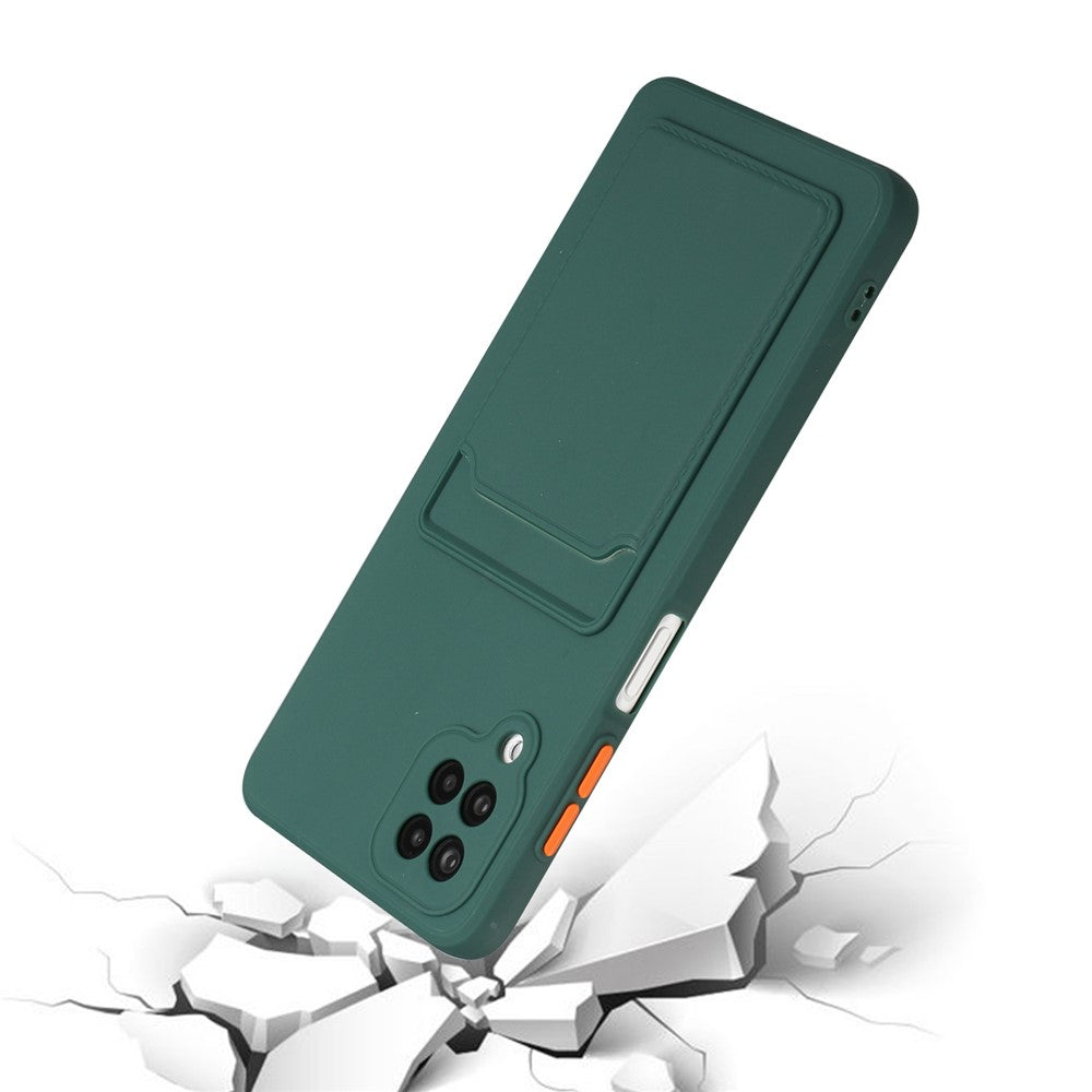 Soft TPU Phone Protection Case Cover with Card Holder for Samsung Galaxy M12 / A12 - Dark Green