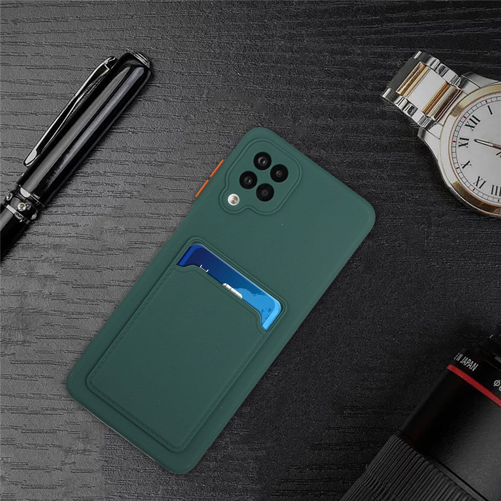 Soft TPU Phone Protection Case Cover with Card Holder for Samsung Galaxy M12 / A12 - Dark Green