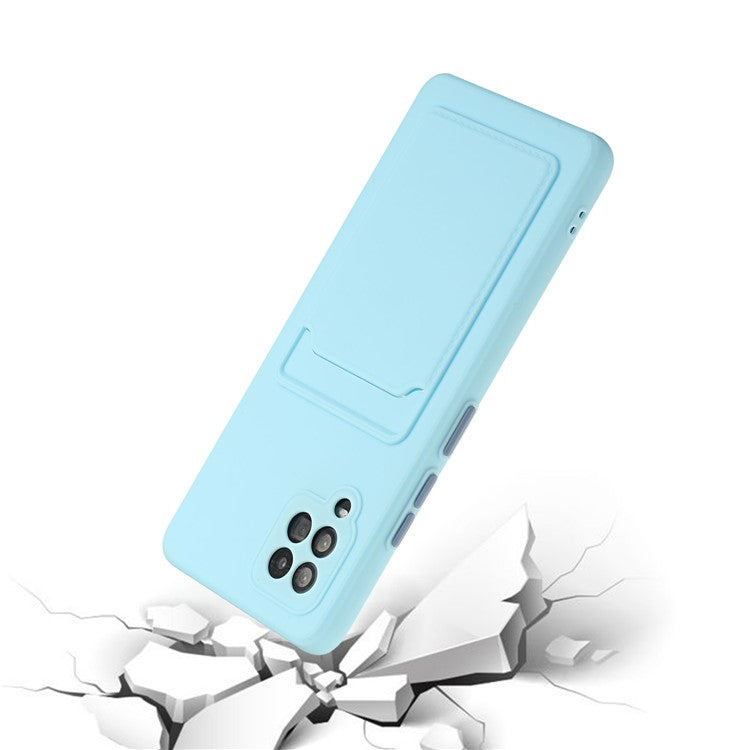 Soft TPU Phone Protection Case Cover with Card Holder for Samsung Galaxy M12 / A12 - Baby Blue