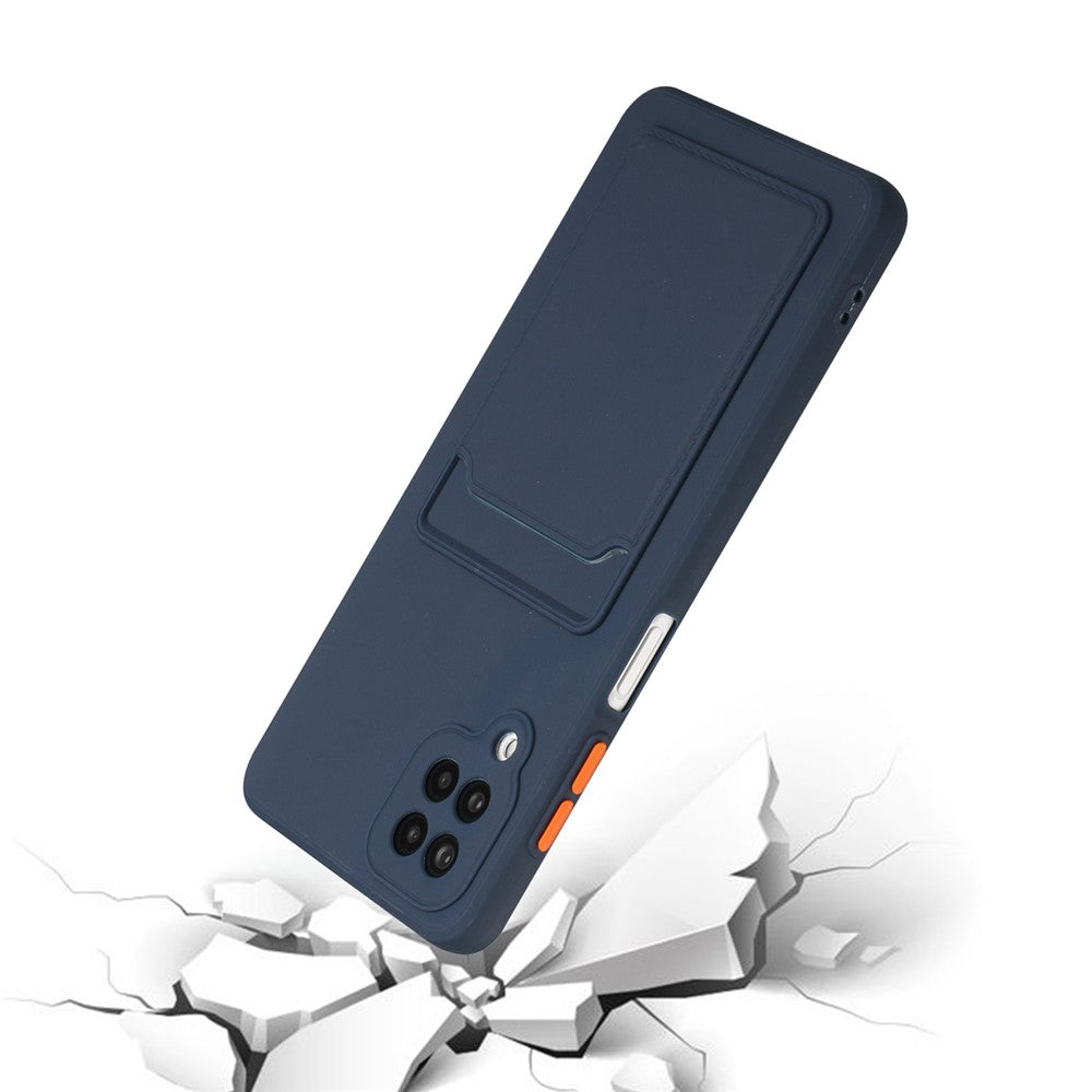 Soft TPU Phone Protection Case Cover with Card Holder for Samsung Galaxy M12 / A12 - Dark Blue