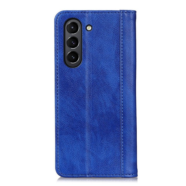 Auto-absorbed Litchi Texture Split Leather Wallet Stand Case Cover for Samsung Galaxy S21 FE - Blue