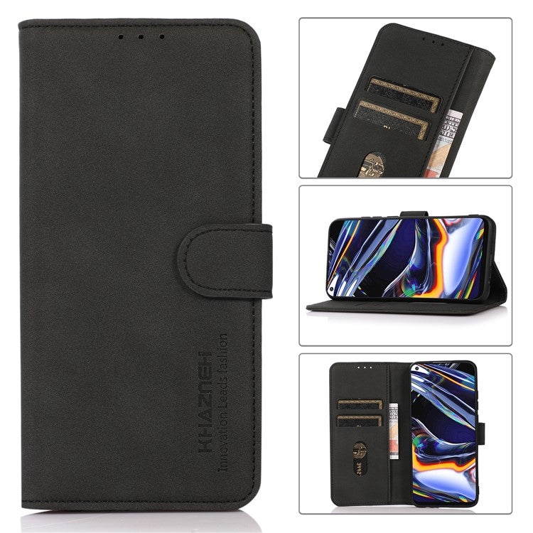KHAZNEH Textured Leather Phone Cover Stand Case with Wallet Design for Samsung Galaxy A32 4G (EU Version) - Black