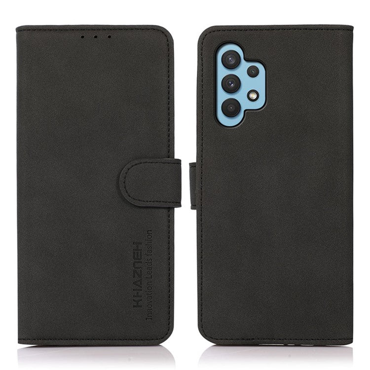 KHAZNEH Textured Surface Wallet Leather Phone Stand Cover Case for Samsung Galaxy A32 5G/M32 5G - Black