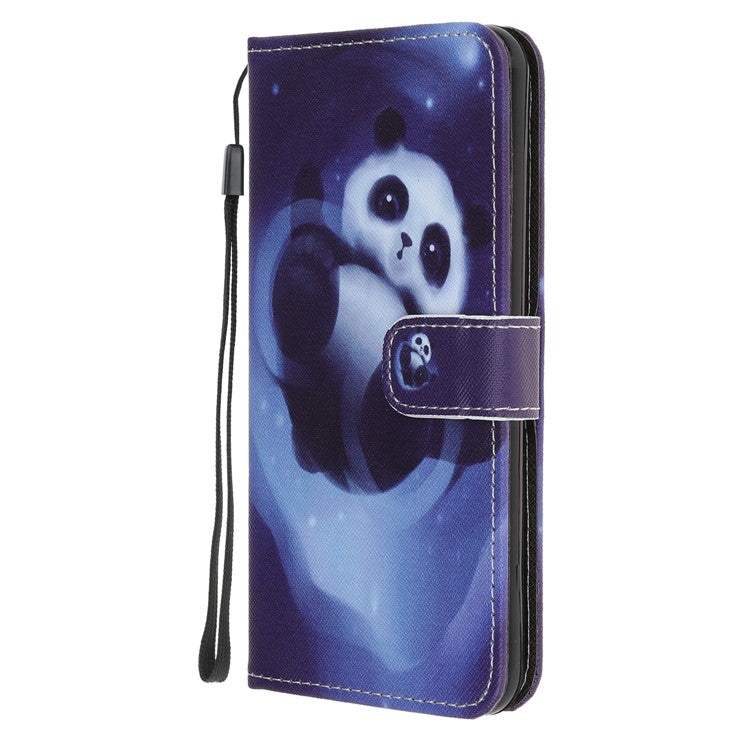Cross Texture Pattern Printing Wallet Leather Phone Casing Stand for Samsung Galaxy A22 5G (EU Version) - Panda