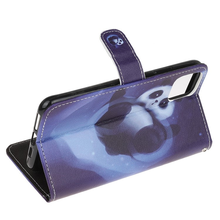 Cross Texture Pattern Printing Wallet Leather Phone Casing Stand for Samsung Galaxy A22 5G (EU Version) - Panda